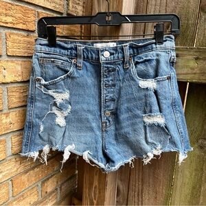 Abercrombie & Fitch Ripped Blue Jean Ultra High Rise Mom Shorts